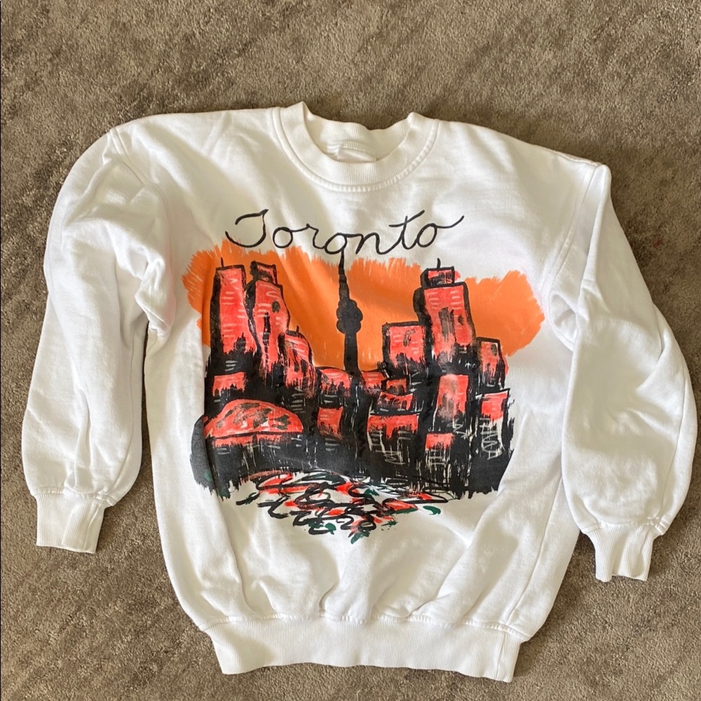 90s Cotton Hand Painted Toronto Skyline White Sweatshirt